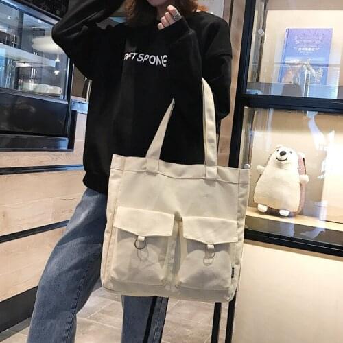 Ins bag solid color student canvas bag womens single shoulder Korean style small fresh Harajuku college style art canvas bag
