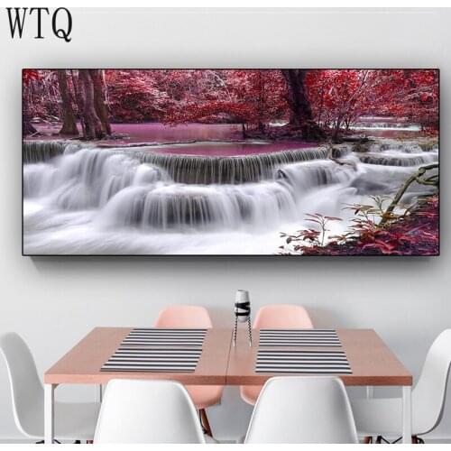80x180cm Natural Waterfall Landscape Canvas Painting Forest Red Tree Scenery Posters and Prints Wall Art Picture For Living Room