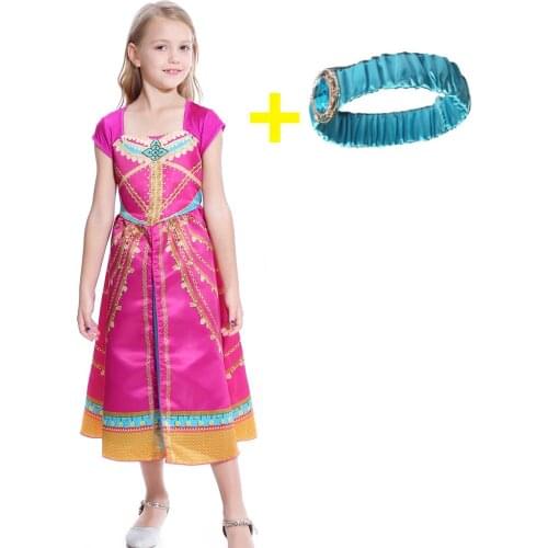 Kids Christmas Cosplay Jasmine Princess Dress Costume Kids Rose Dresses Belly Dance Costume Girls Fancy Dress Up Party Costume