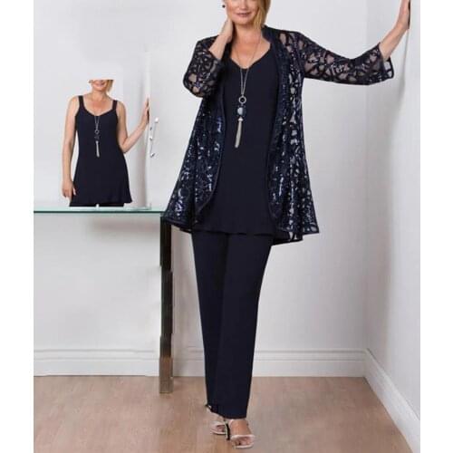 Mother Of The Bride Pantsuits Women Wedding Suit With Lace Sequins Jacket Womens Suit Pants Set Custom Dress Formal 2 Pcs