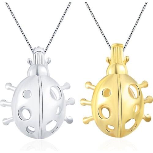CLUCI 925 Sterling Silver Cage Pendant Ladybird Shaped Pendant for Women Necklace Jewelry Real 925 Silver Cage Pendant SC092SB