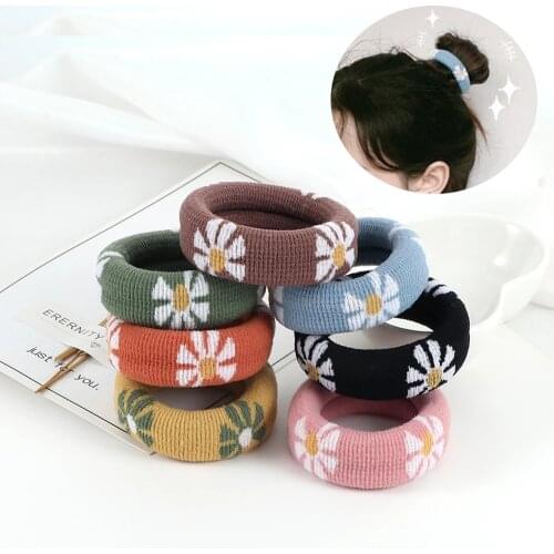 Cute Elastic Hair Band For Women Kids Daisy Scrunchies Flower Ponytail Holder Red Heart Rubber Band Hair Ropes Hair Accessories