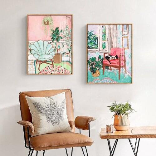 Nordic Pink Oil Painting Flower wall art canvas Posters Prints Landscape Pictures Living Room morden print Unframed Poster