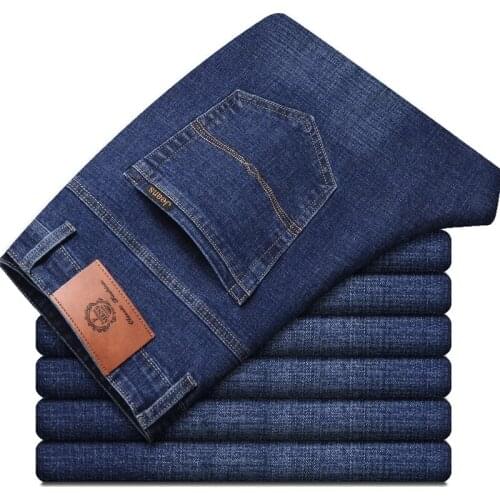 2021 New Mens Fashion Jeans Business Casual Stretch Slim Jeans Classic Trousers Denim Pants Brand Male Black Blue