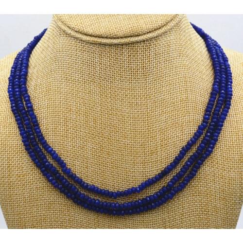 New NATURAL 3 Rows 2X4mm FACETED DARK Blue Sapphire BEADS NECKLACE