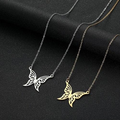 Cxwind Stainless Steel Hollow Butterfly Necklace Boho Charm Animal Statement Necklaces For Women Collier Femme BFF Jewelry Gift