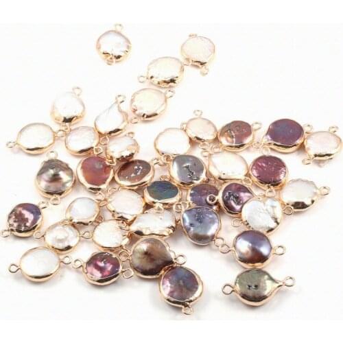 Natural Freshwater Pearl Pendant Round Double hole connector Pendants for Jewelry Making DIY Bracelet Necklaces Accessories