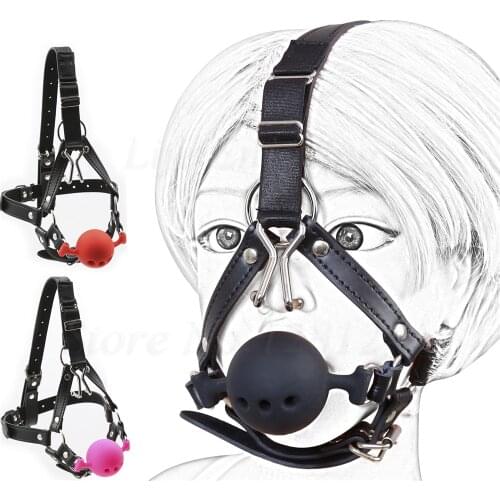 Silicone Breathable Open Mouth Ball Gag Head Harness Restraint With Nose Hook Sexy Hood BDSM Headgear Adult Sex Toys For Couples