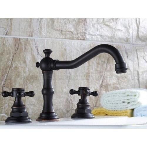 Basin Faucets Oil Rubbed Bronze Modern Bathroom Sink Faucet Double Cross Handle 3 Hole Bathbasin Mixer Taps znf043