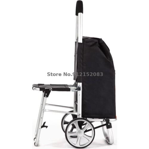 Shopping Cart With Stool For The Elderly, Grocery Shopping Cart, Small Cart, Foldable Trolley Car Seat, Portable Trailer