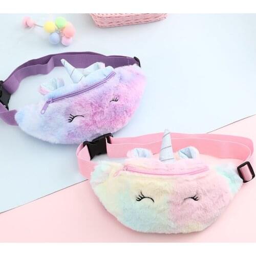 Cute Unicorn Childrens Fanny Pack Girls Waist Bag Plush Toys Belt Gradient Color Chest Bag Cartoon Coin Purse Travel Chest Bag