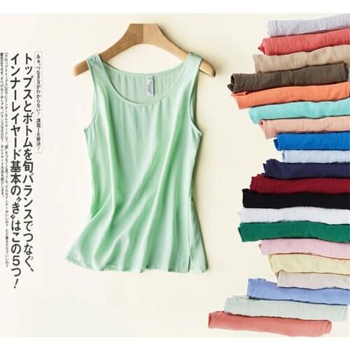 New Casual Big Size S-5Xl Women Cotton Linen Vest Solid O-neck Tanks Tops Summer Outfits Lady Short paragraph Bottomings WZ434