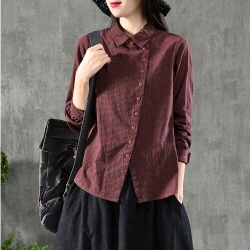 Plus Size Women Long Sleeve Shirt New Arrival 2020 Autumn Arts Style Vintage Plaid All-match Female Casual Tops Shirts P1419