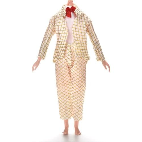 1 Set Handmade Clothing For Ken Golden Suit Outfit Clothes For Prince Ken Male Dolls Accessories