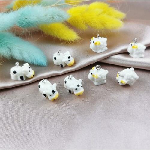 ApeUr 10pcs Kawaii Cow Sheep Resin Charms for Jewelry Making Cute Simulated Animal Pendant DIY Fashion Jewelry Accessories
