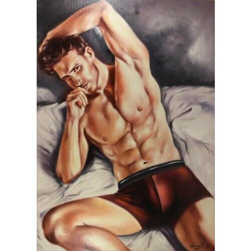 100%Handmade Hand-painted Oil painting on canvas (handmade) nude man 007