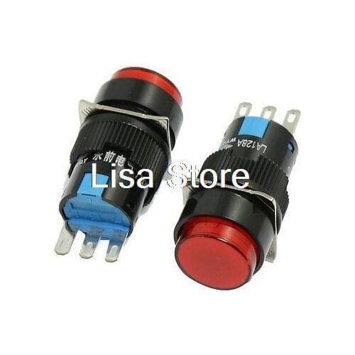 2pcs Red Round Cap 1NO 1NC Momentary Push Button Switch AC 250V 3A