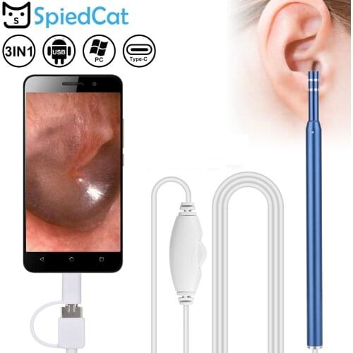 3 in 1 Mini HD Lens Otoscope Ear Cleaning Otoscope Integrated Ear Pick Tool Visual Ear Spoon Camera Android USB type-c Endoscope