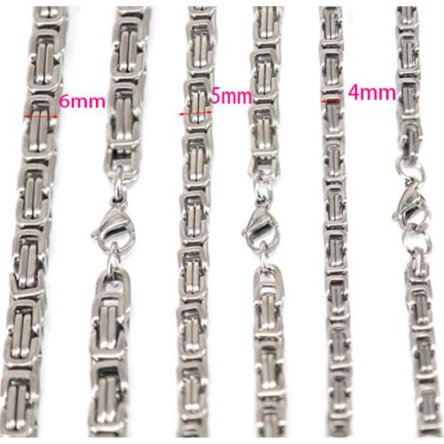4mm 5mm 6mm 7mm 8mm 10mm Men Chain Silver Tone 316 Stainless Steel 22inch Byzantine Box Link Necklace