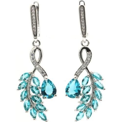 43x18mm Stunning 7.6g Created London Blue Topaz White CZ Womans Wedding Silver Earrings