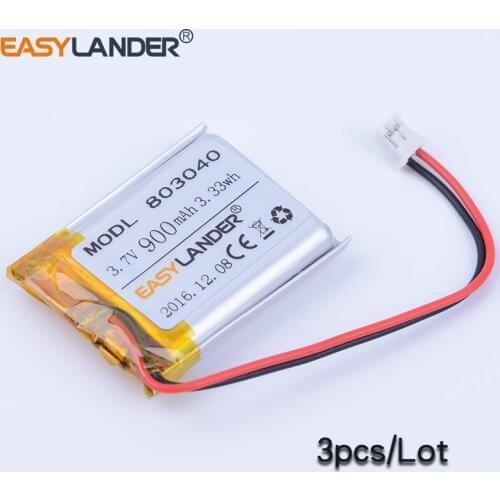 803040 3pcs/Lot 3.7V 900mAh Rechargeable li-Polymer Li-ion Battery For bluetooth mobile e-books GPS PDA MP3 MP4 MP5 DVR plug