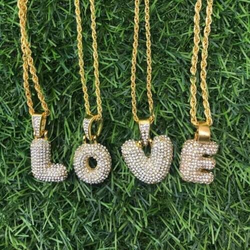 A-Z 26 Bubble Letter Necklaces Pendant Chain For Women Gold Color Rhinestone Zinc Alloy Hip Hop Men Jewelry Gift Wholesale items