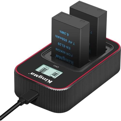 KingMa Rechargeable EN-EL20 EN EL20 Battery Smart Display USB Dual Charger For Nikon COOLPIX P1000 P950 J1 J2 J3 S1 Cameras