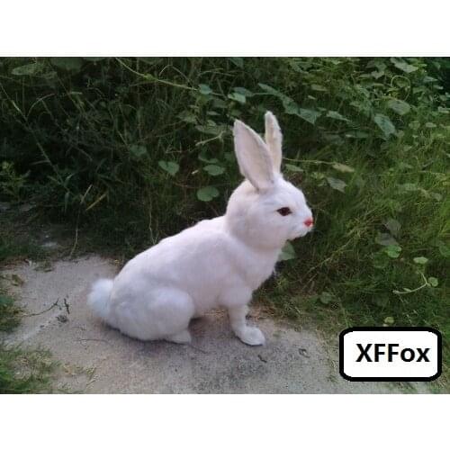 Big real life squating rabbit model plastic&furs lovely white rabbit doll gift about 40x43cm xf2006
