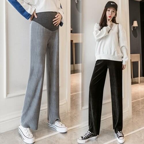 Pregnant womens gold velvet wide-leg pants wrinkle spring and autumn casual loose wide-leg pants belly lift pants