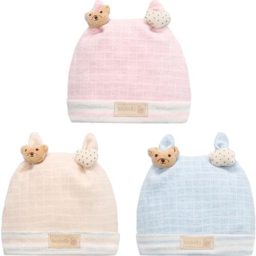 0-3 Months Baby Cotton Hat Cartoon Bear Stars Cute Boys Girls Beanie Winter Warm Newborn Infant Cap for Boys Girls Shower Gifts