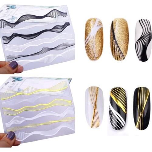 1Sheet Metal Wave Line Stripe Double-color Nail Sticker Self-Adhesive Transfer 3D Nail Art Foils Tip Manicure Nail Sticker Decal