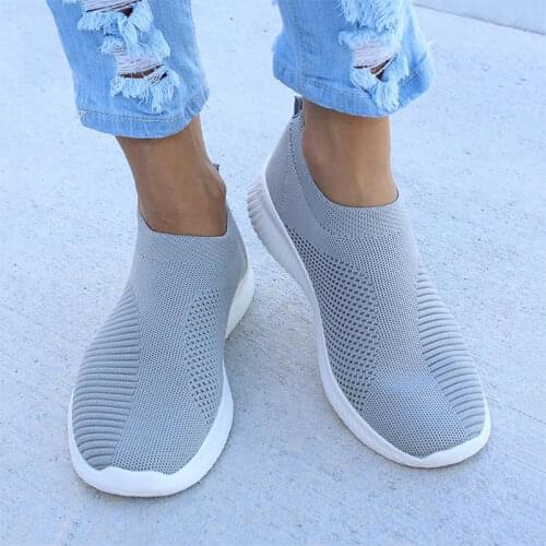 Sneakers women shoes 2021 knitted slip on mesh female flat shoes tenis feminino vulcanize shoes women sneakers walking footwear