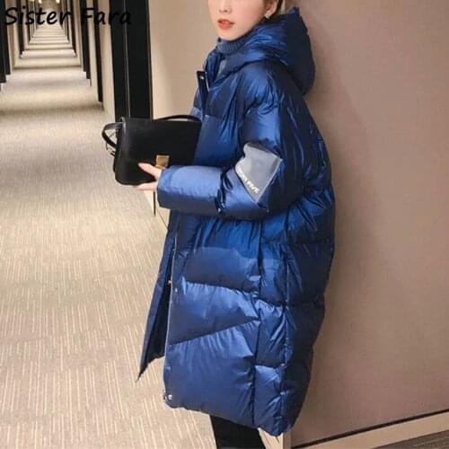 Sister Fara Winter Female Long Glossy Hooded Down Jacket Parka Coat Women Loose Thicken Warm Loose 2021 Winter Down Jacket Coat