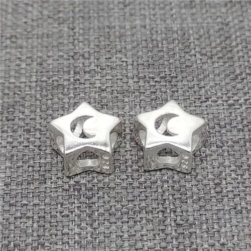 5pcs of 925 Sterling Silver Plain Star Moon Bead for Celestial Bracelet Necklace