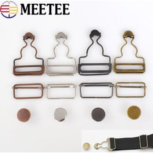 Meetee 4sets 26-50mm Bib Pants Button Bibs Dress Metal Gourd Buckle DIY Denim Suspender Adjust Buckles Manual Sewing Material