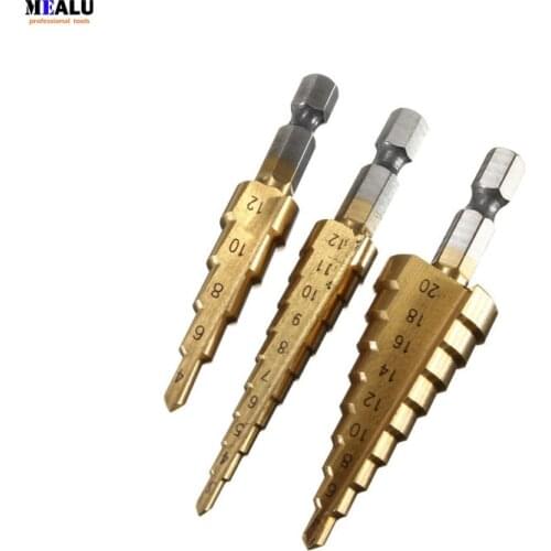 3 Pcs 1/4 Inch Hex Shank Hss Titanium Coated Step Drill Bit Set 3-12 4 12/4 20 Mm Drill Bit Drill Bit Set 12 1 Drill Bit