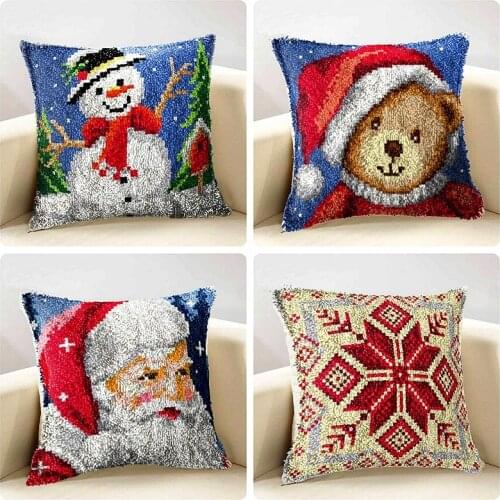 Latch hook rug kits Snowman santa deer embroidery cushion carpet pillow cross-stitch latch hook canvas Diy Christmas Gift