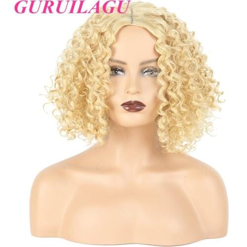 GURUILAGU Wigs For Women Short Synthetic Bob Wig Afro Kinky Curly Wig Blond 613/Bug/30 Cosplay Wig Female