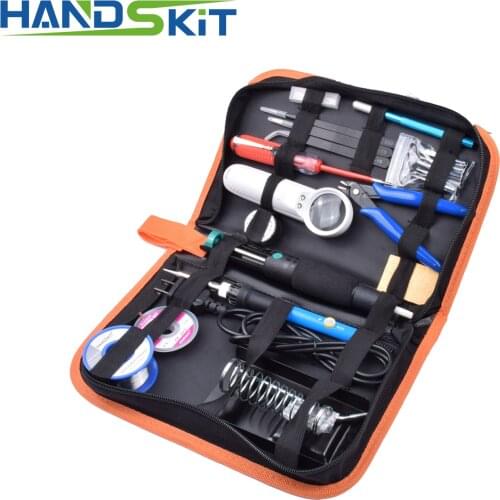 220v 60w Handskit Soldering Iron Adjustable Temperature 5 soldering Tips+Desoldering Pump+wire cutter +Tweezer magnifier