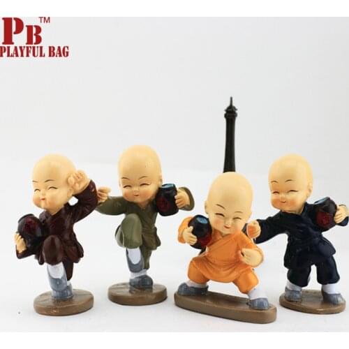 PB Playful bag 4pcs Chinese kungfu shaolin temple monk drunken master mini toy action figure resin for childrens best gift