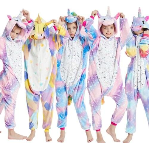 Boys and Girls Animal Cartoon Unicorn Kigurumi Pajamas One Piece Hooded Onesies for Kids Winter Pajamas Nightwear Sleepwear