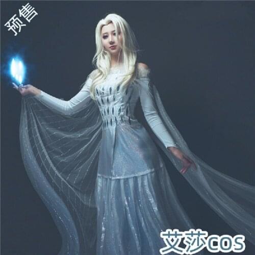 Elsa Princess Dress Halloween Christmas Adult Cosplay Costume White Gradient color dress party show outfit
