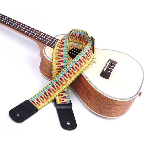 National Style Adjustable Handmade Braid Guitar Ukulele Strap Belt With PU Leather Ends Musical Instrument Guitar Accessories