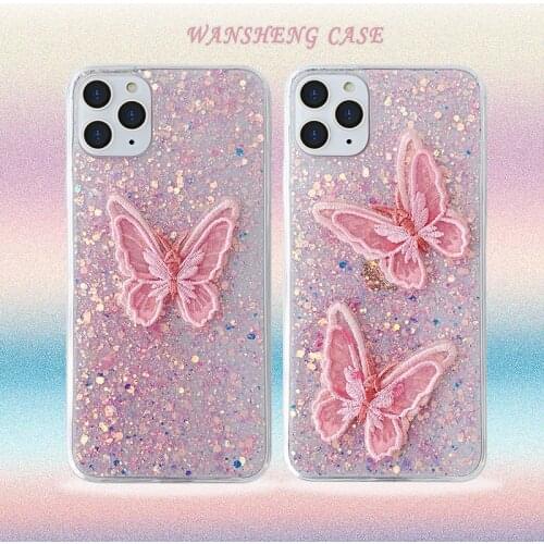 Luxury 3D Lace butterfly Glitter soft silicon phone case for iphone 7 8 Plus X XS XR MAX 11 Pro 12 for samsung S9 S10 S20 cover