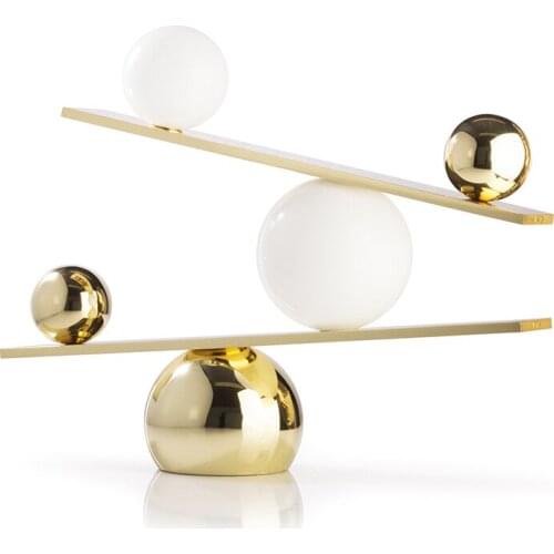 Nordic Balance Art Marble Base Frosted Glass Lampshade Desk Lamp for Study Room Bedroom Beside Lamp Cafe Bar Design Lighting LED