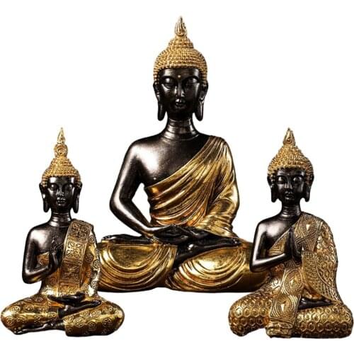 Buddha Statue Shiny Fengshui Figurines Office Sculpture Zen Meditation Decor