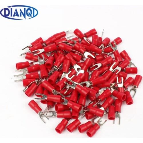 SV1.25-3 Red Furcate Terminal Cable Wire Connector Insulated Wiring Terminals electrical Lug crimp terminal 100PCS