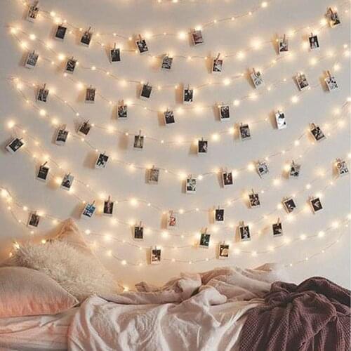 2M 20LED String Lights Photo Clips Wall Garland Christmas Decorations for Home Party Wedding Fairy Light USB Battery Operated