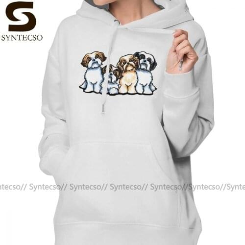 Shih Tzu Dog Hoodie Four Shih Tzu Hoodies Cotton Graphic Hoodies Women Gray Long Sleeve Sexy Street wear Pullover Hoodie