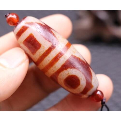 Unique Magic Tibetan Old oily Agate double heaven&earth Totem dZi Bead